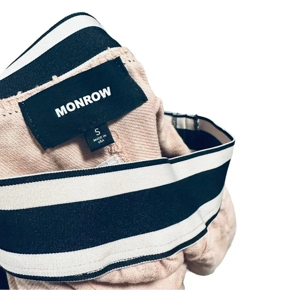 MONROW Taupe Jogger Pants Size Small Pull On Striped Waistband Neutral Beige - Picture 3 of 6